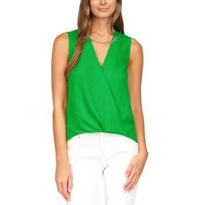 MICHAEL Michael Kors Women's Crepe Chain Faux-Wrap Top Spring Green B4HP